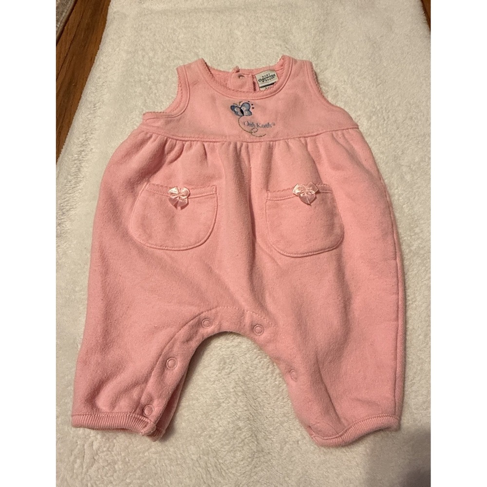 Vintage Oshkosh Bgosh‎ Baby Girls Pink Fleece Sleeveless Jumpsuit Romper 0-3 Mos